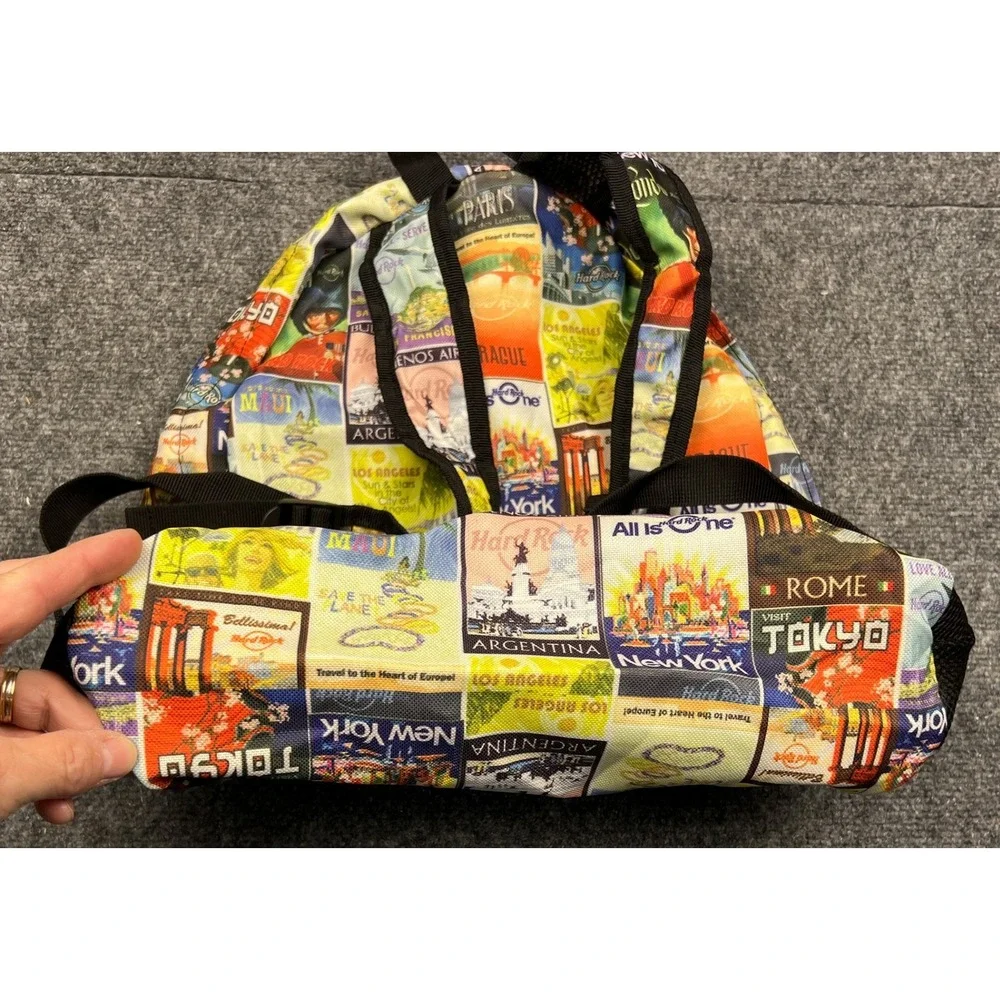 Hard Rock Cafe Backpack Multi Color Postcard City Print Travel Bag IM10015078